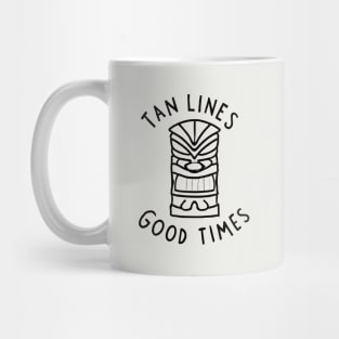 Tiki Statue 'Tan Lines Good Times' - Tropical Vacation Graphic Mug